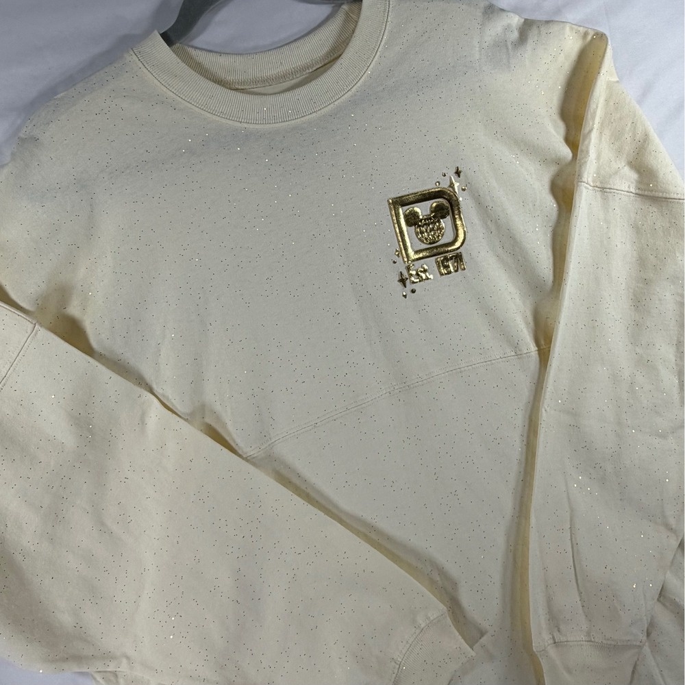 Disney Spirit Jersey Walt Disney World Gold Glitter Cream Long Sleeve Size L NWT
